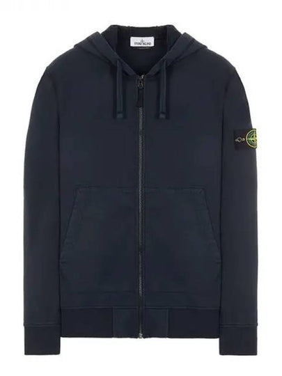 Cotton Fleece Garment Dyed Zip Up Hoodie Navy - STONE ISLAND - BALAAN 2