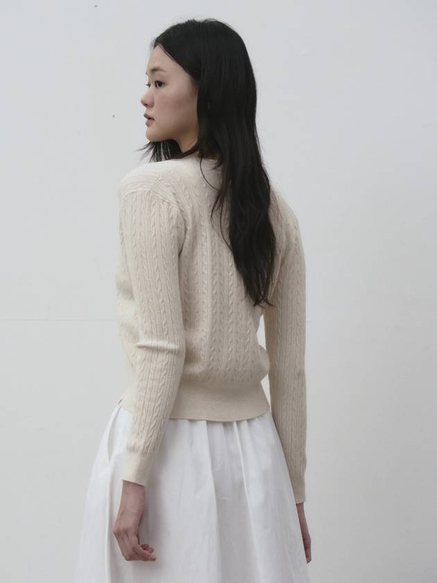 V neck cable knit pullover Oatmeal - THE GREEN LAB - BALAAN 3