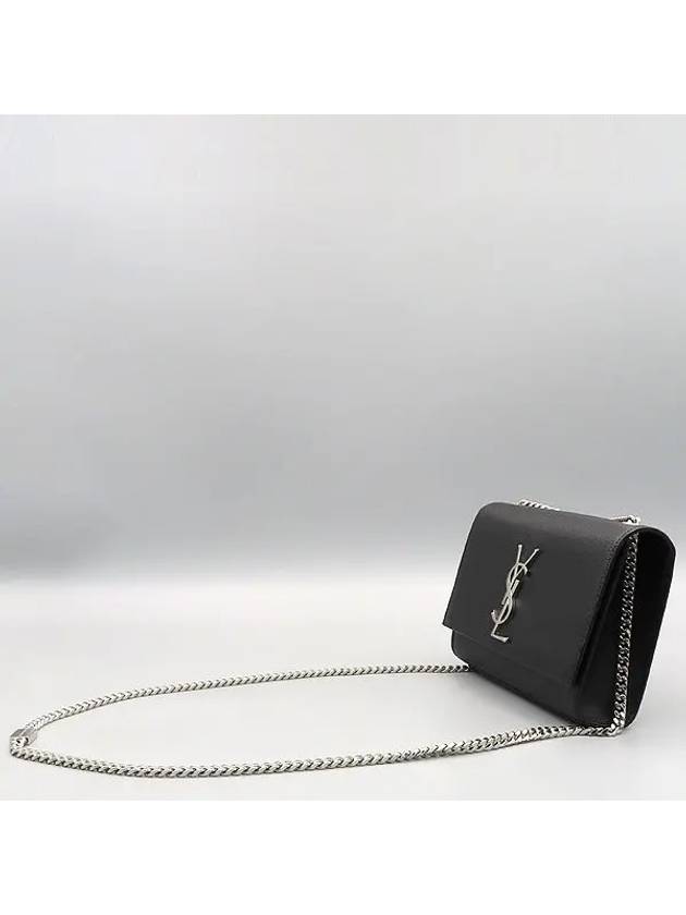 469390 Black Caviar Skin YSL Monogram Kate Satchel Silver Chain Small Shoulder Bag - SAINT LAURENT - BALAAN 3