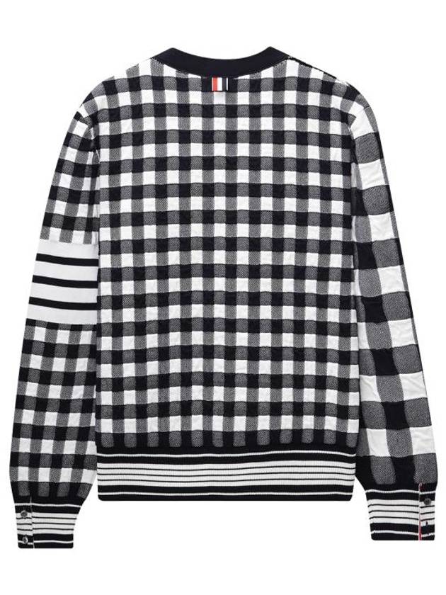 4-Bar Stripe Funmix Gingham Jacquard Cardigan Navy - THOM BROWNE - BALAAN 5