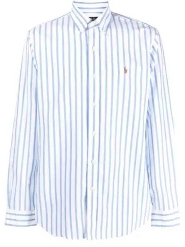 Men's Striped Custom Fit Long Sleeve Shirt Blue - POLO RALPH LAUREN - BALAAN 2