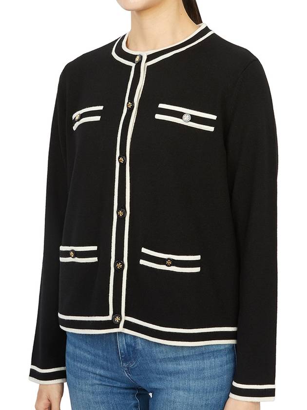 Kendra Button-Up Crew Neck Cardigan Black - TORY BURCH - BALAAN 4