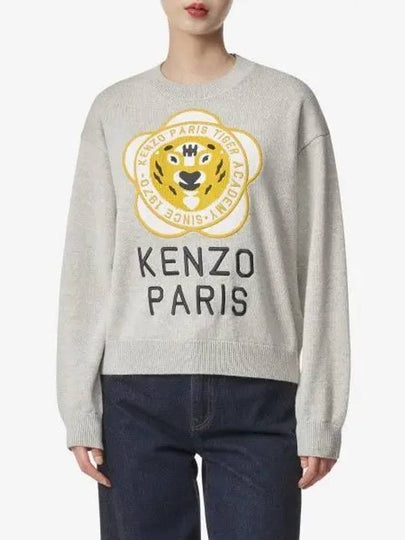 Women's Tiger Academy Wool Knit Top Pale Grey - KENZO - BALAAN 2