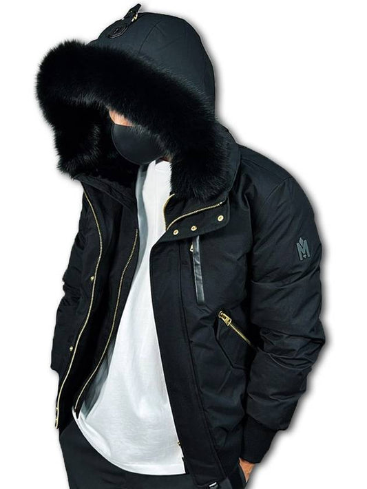 Dixon Nordic Tech Down Blue Fox Fur Bomber Jacket Black Gold - MACKAGE - BALAAN 2