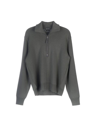 Half Zip-Up High Neck Wool Knit Top Grey - TOM FORD - BALAAN 2