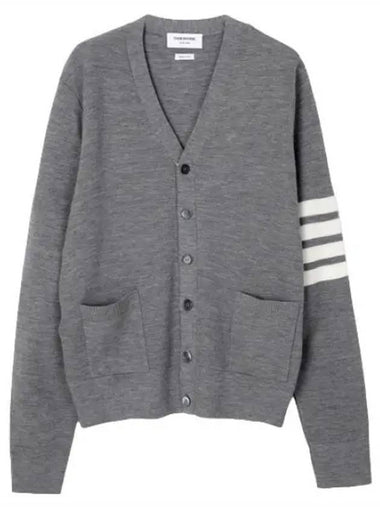 Diagonal Striped Fine Merino Waffle High Neck Cardigan - THOM BROWNE - BALAAN 1