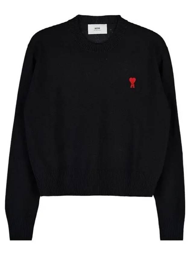 Heart Logo Wool Knit Top Black - AMI - BALAAN 2