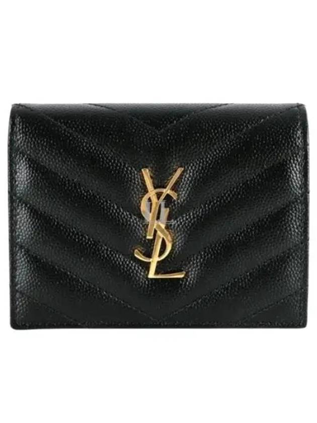 Monogram Caviar Leather Flap Card Wallet Black - SAINT LAURENT - BALAAN 2