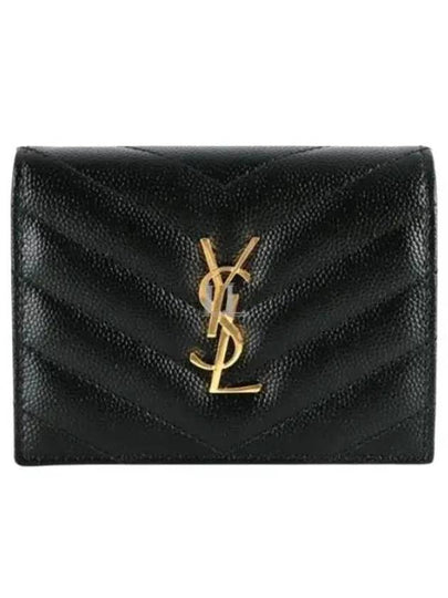 Monogram Caviar Leather Flap Card Wallet Black - SAINT LAURENT - BALAAN 2