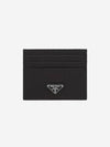 Prada Saffiano Triangle Logo Silver Card Wallet Black - PRADA - BALAAN 2