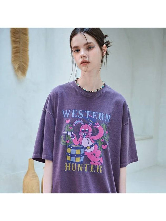 Western Hoppy Pigment Short Sleeve T shirt Ash Purple - CPGN STUDIO - BALAAN 1