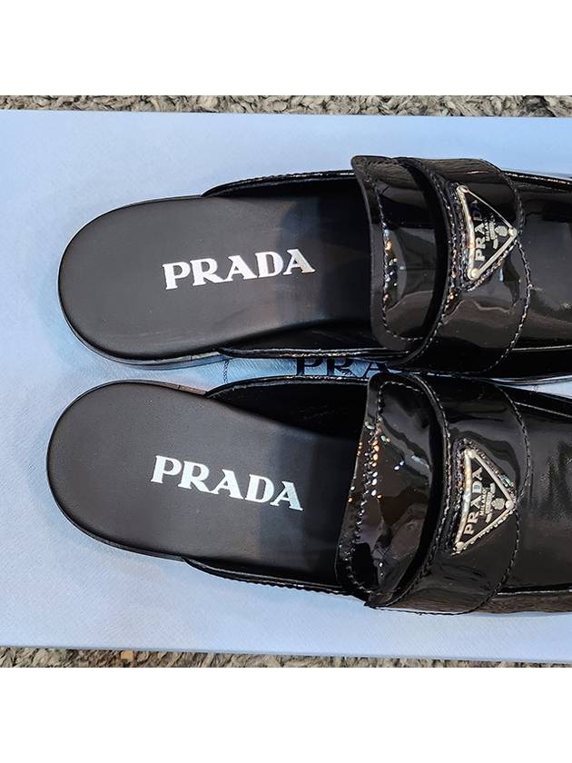 Triangle Logo Patent Leather Mules Black - PRADA - BALAAN 9