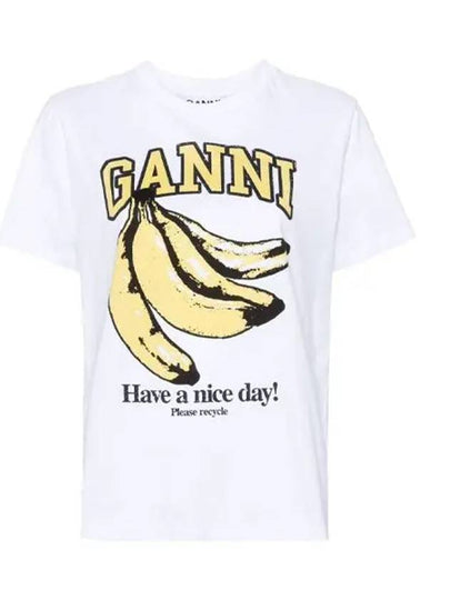 Basic Jersey Banana Relaxed Short Sleeve T-Shirt White - GANNI - BALAAN 2