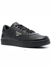Downtown Triagle Logo Leather Low Top Sneakers Black - PRADA - BALAAN 3