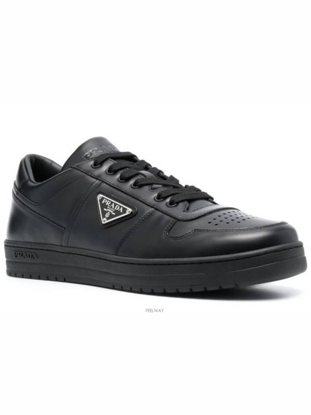 Downtown Triagle Logo Leather Low Top Sneakers Black - PRADA - BALAAN 3