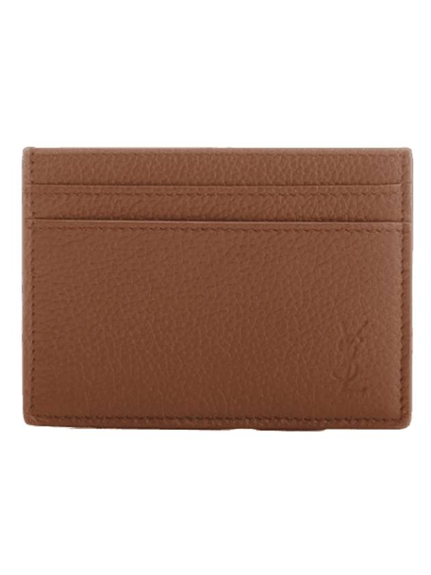 Casandra Shadow Grain Leather Card Wallet Brown - SAINT LAURENT - BALAAN 1