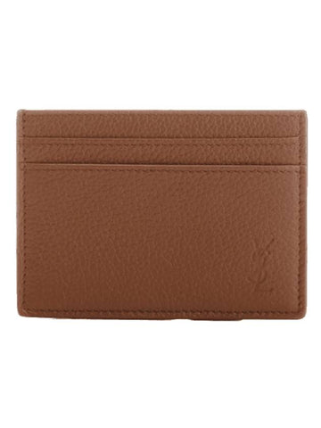 Casandra Shadow Grain Leather Card Wallet Brown - SAINT LAURENT - BALAAN 1