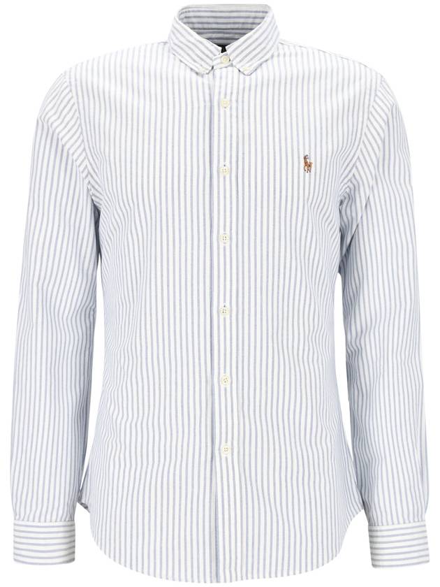 Embroidered Pony Logo Striped Long Sleeve Shirt White Light Blue - POLO RALPH LAUREN - BALAAN 2