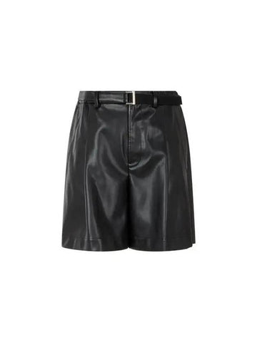 Men s Belted Back Pleated Leather Shorts Black - SACAI - BALAAN 1