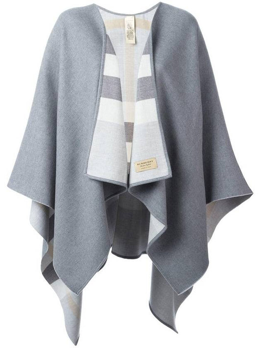 Women's Check Reversible Wool Cape Grey - BURBERRY - BALAAN 1