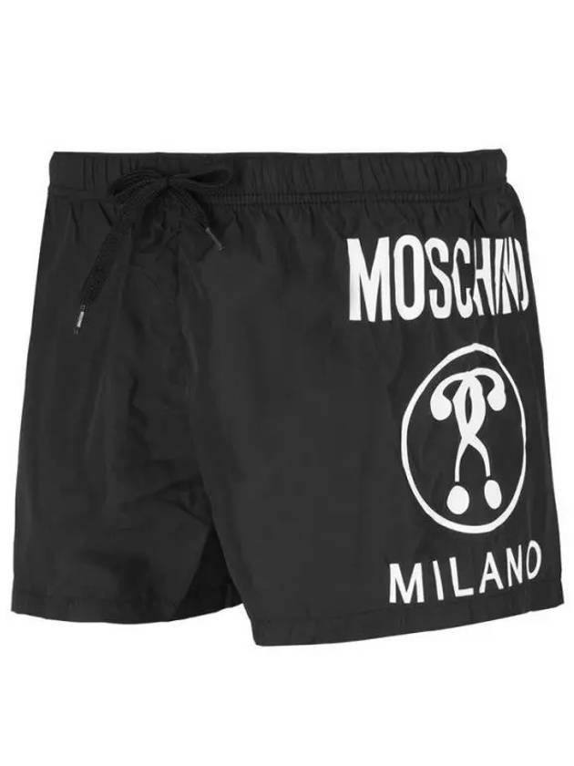 Men's Double Question Mark Logo Swim Shorts Black - MOSCHINO - BALAAN 2