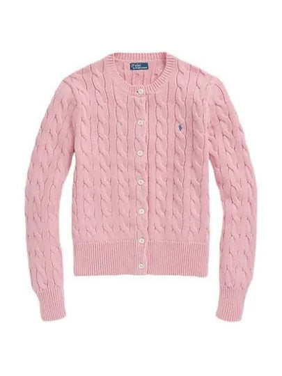 Women's Embroidered Logo Pony Cable Cardigan Pink - POLO RALPH LAUREN - BALAAN 2