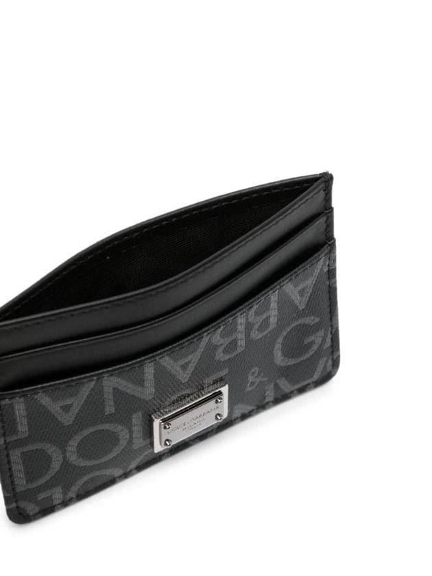 Logo Jacquard Leather Card Wallet Black - DOLCE&GABBANA - BALAAN 3