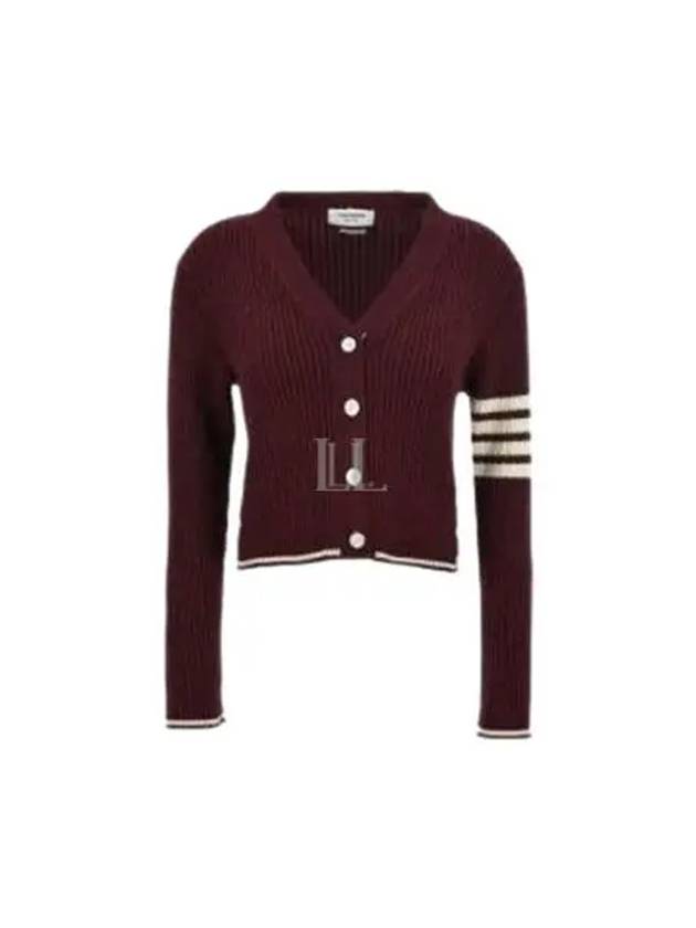 4 Bar Cable Wool Crop Cardigan Red - THOM BROWNE - BALAAN 2