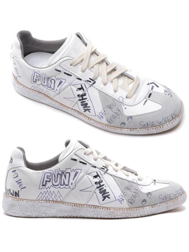 Men's German Army Replica Graffiti Low Top Sneakers White - MAISON MARGIELA - BALAAN 2