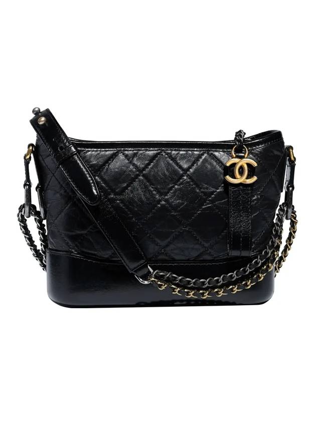 Gabrielle Calfskin Small Hobo Shoulder Bag Black - CHANEL - BALAAN.