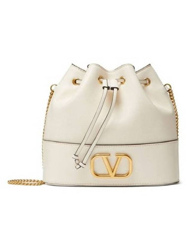 V Logo Chain Mini Bucket Bag Ivory - VALENTINO - BALAAN 1