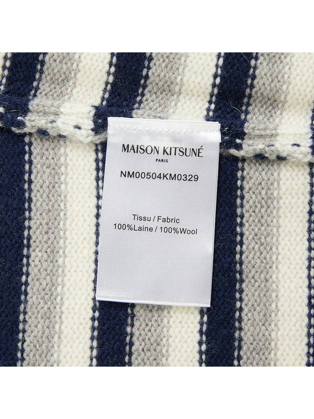 Fox Head Intarsia Striped Comfort Cardigan Navy White - MAISON KITSUNE - BALAAN 10