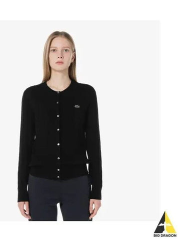 Women s Cable Crew Neck Cardigan Black - LACOSTE - BALAAN 1