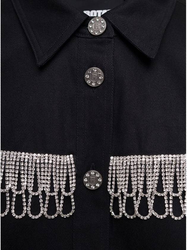 Black Oversized Shirt With Rhinestone Fringes And Logo Detail In Cotton Woman - ROTATE - BALAAN 3