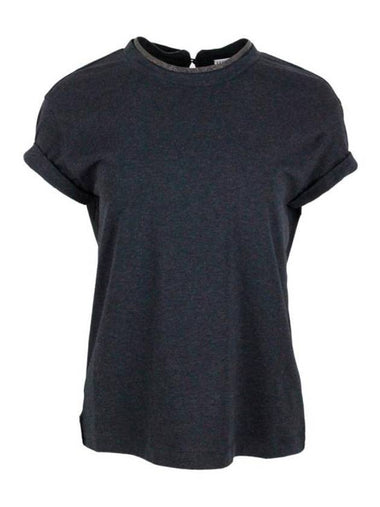 Crew Neck Turn-Up Sleeve Short Sleeve T-Shirt Dark Grey - BRUNELLO CUCINELLI - BALAAN 1