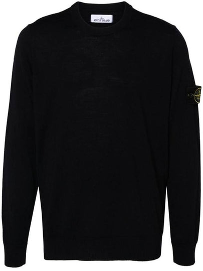 Logo Patch Crewneck Virgin Wool Knit Top Navy - STONE ISLAND - BALAAN 2