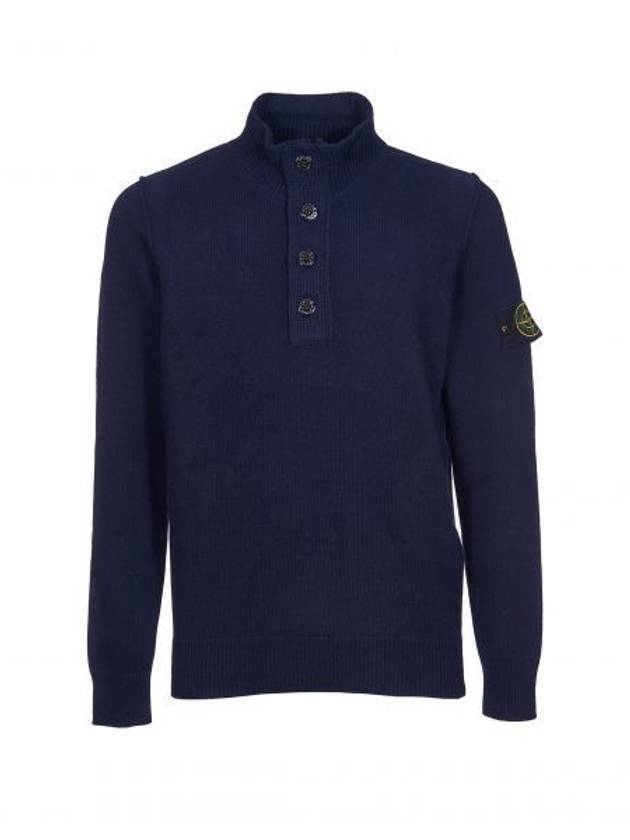 Wappen Patch Half Button Lambswool Knit Top Navy - STONE ISLAND - BALAAN 2