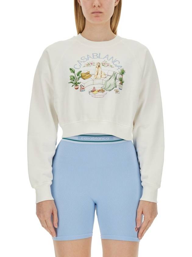 Casablanca 'Crop' White Cotton Sweatshirt - CASABLANCA - BALAAN 4