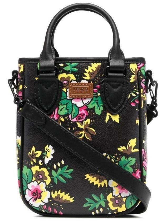 floral-print leather tote bag - KENZO - BALAAN.