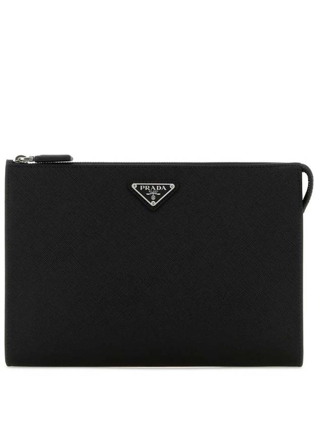 Men's Saffiano Leather Clutch Bag Black - PRADA - BALAAN 2