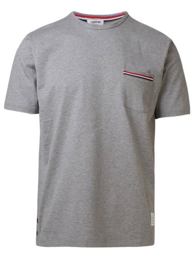 Men's Medium Weight Jersey Tipped Pocket Crewneck Short Sleeve T-Shirt Light Grey - THOM BROWNE - BALAAN 2