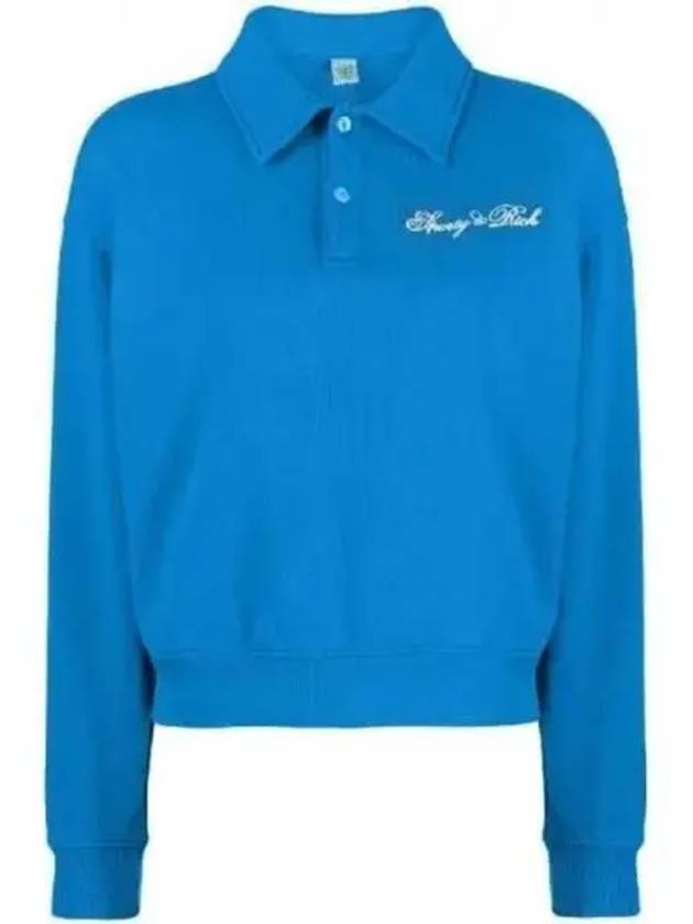 Embroidery Logo Long Sleeve Cotton Polo Shirt Blue - SPORTY & RICH - BALAAN 2