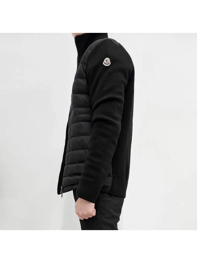 Men's Logo Patch Padded Wool Cardigan Black - MONCLER - BALAAN 4