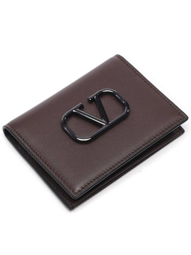 Men's Leather V Logo Signature Card Wallet Brown - VALENTINO - BALAAN 6