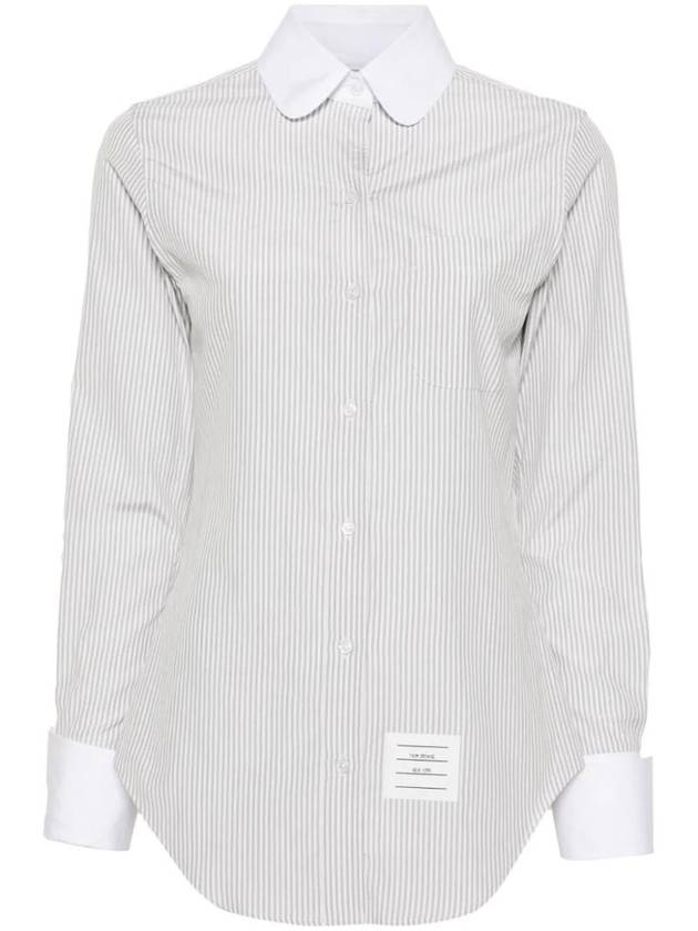 Striped Round Collar Cotton Silk Shirt White - THOM BROWNE - BALAAN 1