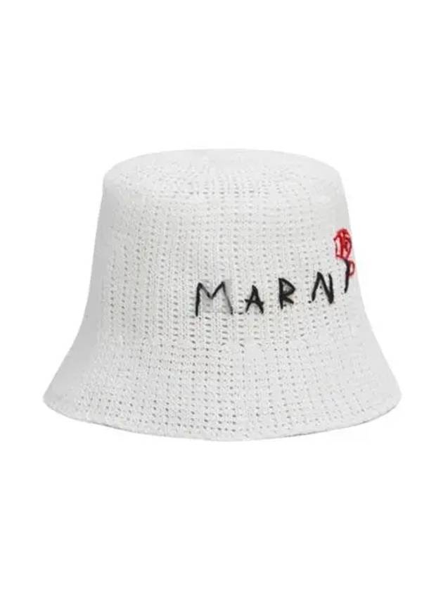 Embroidered Logo Cotton Bucket Hat White - MARNI - BALAAN 2