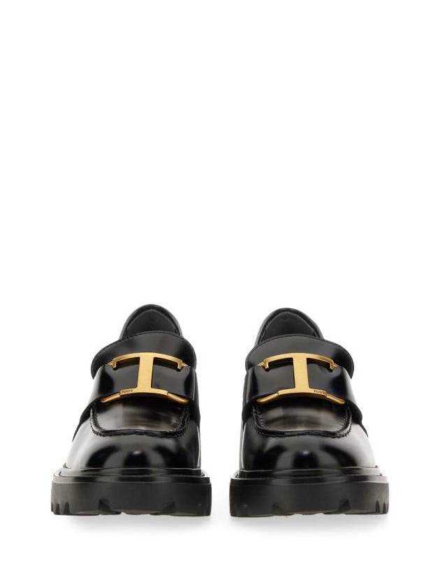 T Logo Leather Loafer Heels Black - TOD'S - BALAAN 4