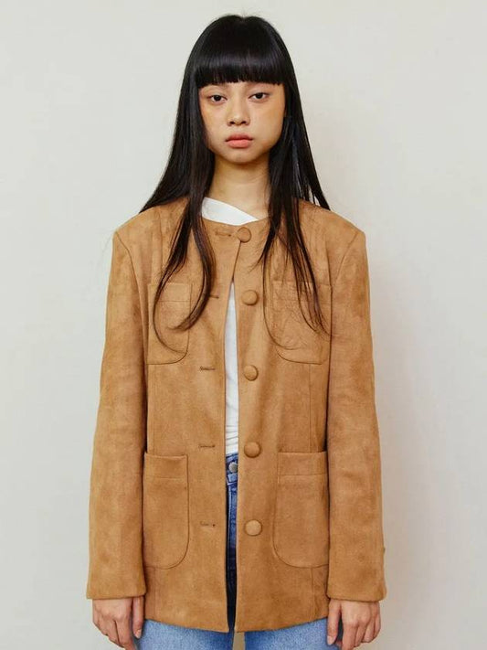 Round No Collar Suede Jacket Carmel - LESEIZIEME - BALAAN 2