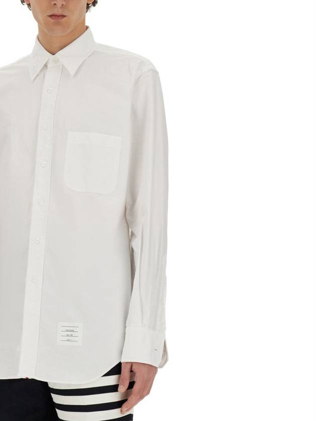 Men's Logo Patch Classic Cotton Long-Sleeve Shirt White - THOM BROWNE - BALAAN 5