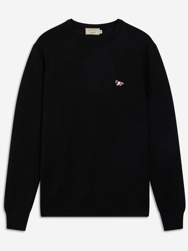 Tricolor Fox Patch Classic Round Neck Knit Top Black - MAISON KITSUNE - BALAAN 2